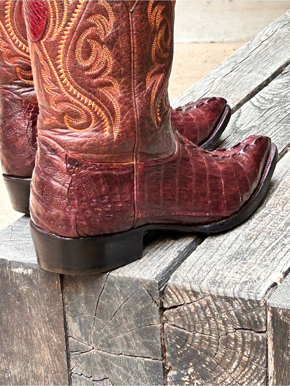 Montana’s Bronze Exotic Authentic Croc Tail Cowboy Boots Size 7.5 D Snip Toe - Picture 3 of 14